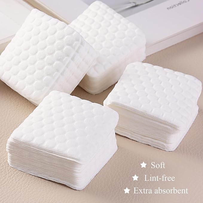 200pcs Nail Polish Remover Lint Free Nail Wipe, Soft Absorbent White Cotton Pad for Eyelash Extension Glue Cleaner Soak To Remove Acrylic Gel Push-Down Pump Dispenser Bottle 290ml(9.81fl.oz)