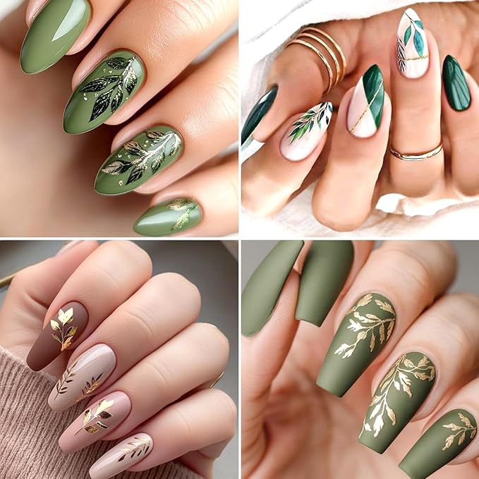 5Sheets 3D Self-Adhesive Gold Silver Bamboo Leaves Nail Art Stickers Chinese Style Designs Nail Decals Blue Green Bamboo Leaf Nail Stickers Orange Leaves Nail Decal for Women Nail Decoration Supplies
