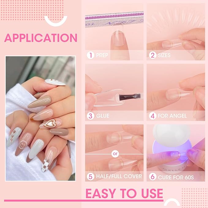Gellen Stiletto Fake Nails 504Pcs Nail Tips, Acrylic Nail Kit Stiletto Pre-Shaped Press On Nails, Clear False Nail Extension Kit, Full Cover Soft Gel Nail Tips, Salon Nail Art Manicure Set, 12 Sizes