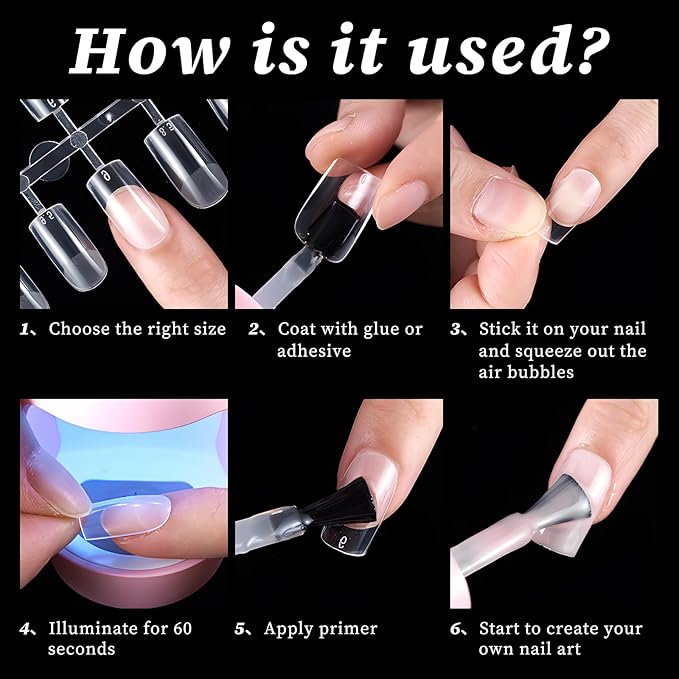 AddFavor Medium Square Gel Nail Tips - 600pcs Clear Acrylic Nails Tips Medium Fake Nails Full Cover Soft Gel Nail Tips for Nail Extension, Press on Nails 15 Sizes Artificial False Nails