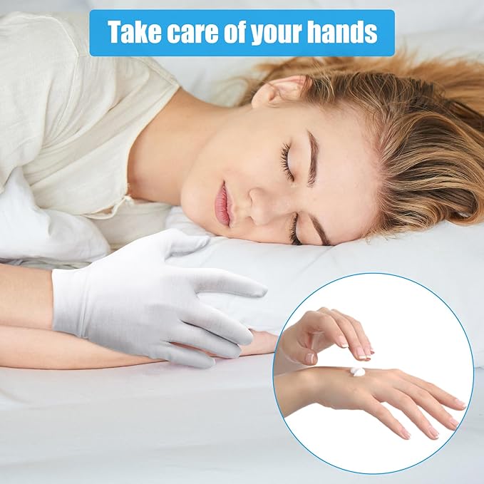 7 Pairs White Cotton Gloves, Breathable Cotton Gloves for Dry Hands Sleeping, Washable Eczema Moisturizing Glove Overnight for Women Men, Halloween Wedding Costume Work Glove for Serving Inspection