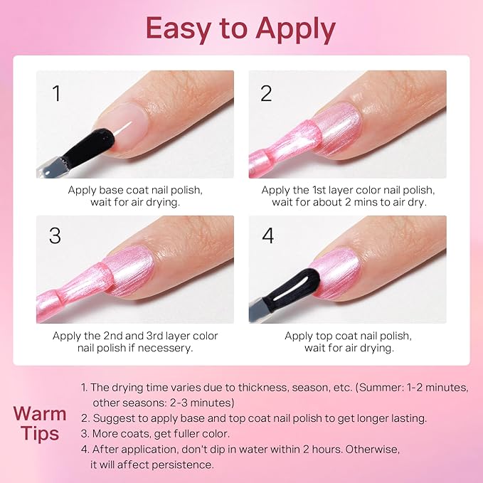 MIZHSE Pearlescent Rose Pink Nail Polish, Quick Dry Pearl Nail Polish, Air Fast Drying 15ml Nail Lacquer Non Gel Oil-based Nail Art Manicure Home DIY