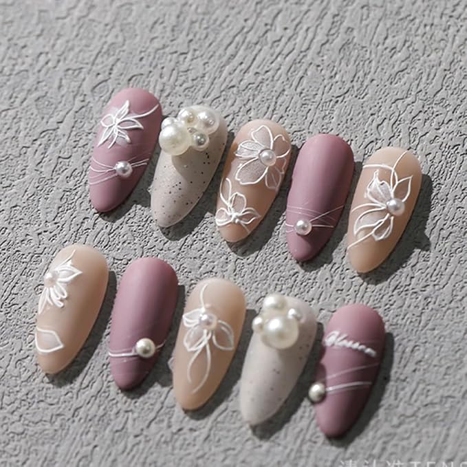 5D Embossed Flower Nail Stickers White Floral Nail Art Stickers Self-Adhesive Pearls Nails Decalsb Spring Summer Nail Art Design Supplies for Women Girls Nails Manicure Decoration