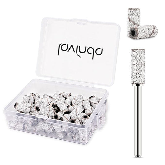 Lavinda Small Sanding Bands for Nail Drill with 3.1mm Mandrel Bit, 80 Piece Set Coarse Mini Sanding Bands Nail Drill Bits for Acrylic Nails Gel Manicures and Pedicures (80 Grit, Zebra)