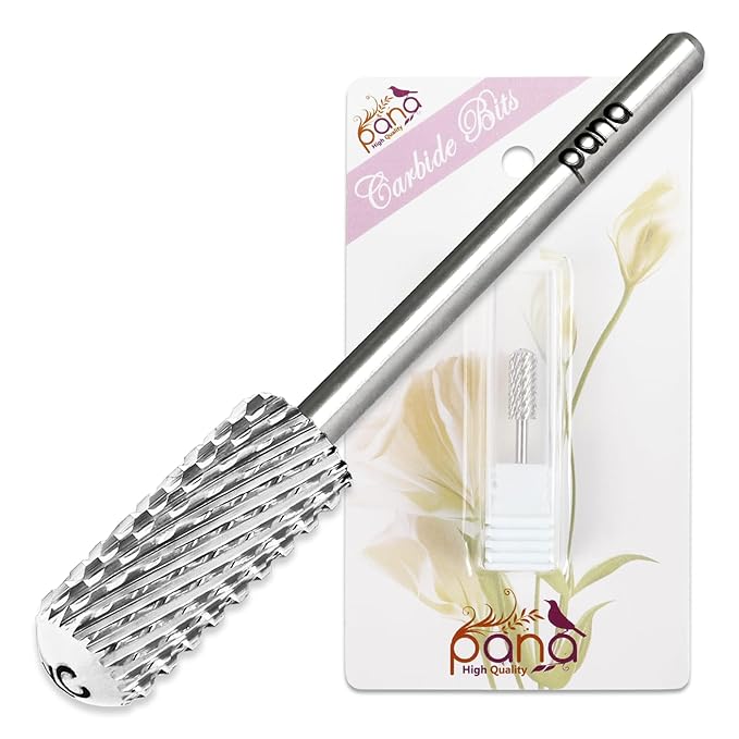 PANA 3/32" Shank Size Smooth Top Small Barrel Carbide - Nail Drill Bit for Dremel Machine Manicure Pedicure Nail Salon Tools Gel Polish & Acrylics Removal (Silver, Extra Coarse)