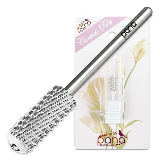 PANA 3/32" Shank Size Smooth Top Small Barrel Carbide - Nail Drill Bit for Dremel Machine Manicure Pedicure Nail Salon Tools Gel Polish & Acrylics Removal (Silver, Extra Coarse)