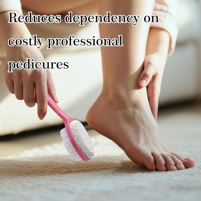 Foot Callus Remover, Double-Sided Pumice Stone Brush for Feet, 3 Pack Foot File Scrubber for Home Feet Care, Multi Purpose Pedicure Tools with Handle for Dead Skin Remover, Rose Pink