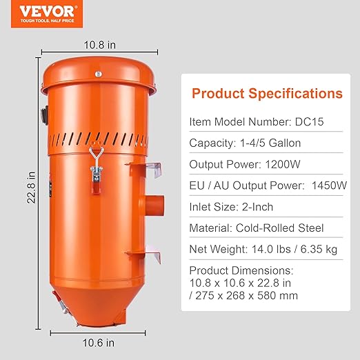 VEVOR Dust Collection System: 1.6-HP Dust Collector Media Reclaimer with 1.8 Gallon Capacity - Universal Fit for Sandblaster Cabinets and Media Blasters