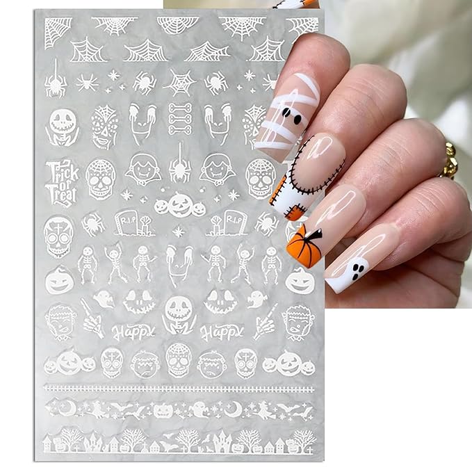 TailaiMei 12 Sheets Halloween Nail Stickers, Laser Self-Adhesive Nail Art Decals for DIY Glitter Nail Decorations (5 Colors)