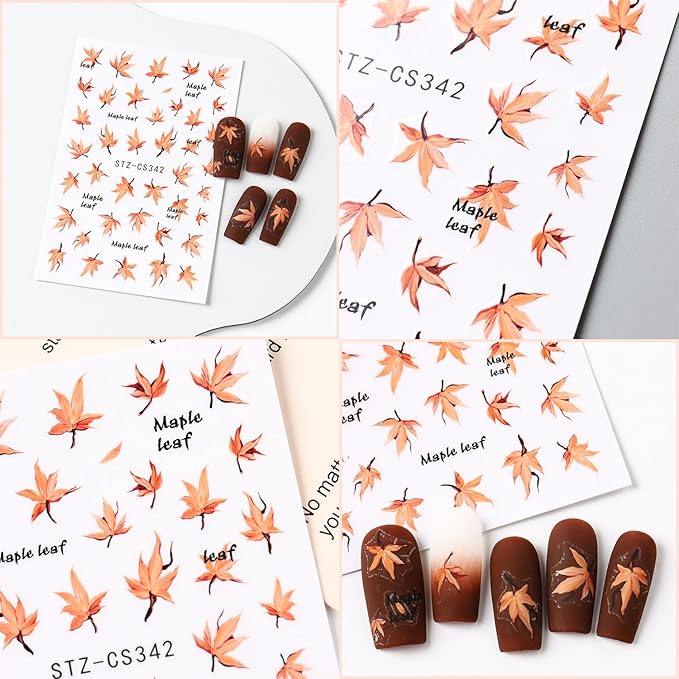 6 Sheets Fall Nail Stickers for Nail Art Cute Pumpkin Nail Decals Autumn Maple Leaf Nail Art Stickers 3D Self-Adhesive Glitter Thanksgiving Day Pumpkin Nail Decoration for Women Nails Design Supplies