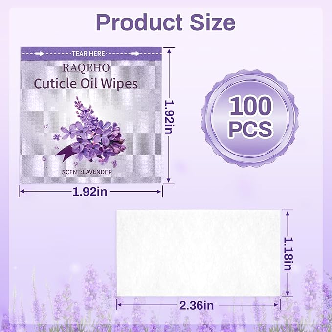 Cuticle Oil Infused Nail Wipes 100 Lavender Cuticle Oil Wipes Softener Moisturizer Strengthener Protector Repair for Weak Dry Damaged Travel Aceite Para Cuticula Nail Care Products Salon Home