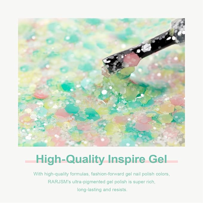 RARJSM Glitter Gel Nail Polish Pink Yellow Green Patel Spring Summer Color Big Flakes Gel Polish Sparkly Chunky Clear Shimmer Pigments Soak off Led UV Curing Required for Home Salon Manicure 15ml