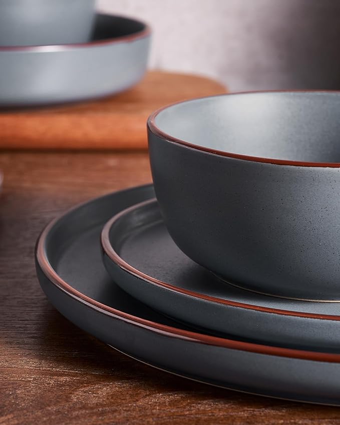 Famiware Mercury 18-Piece Stoneware Dinnerware Set, Charcoal | Plates and Bowls - Image 4