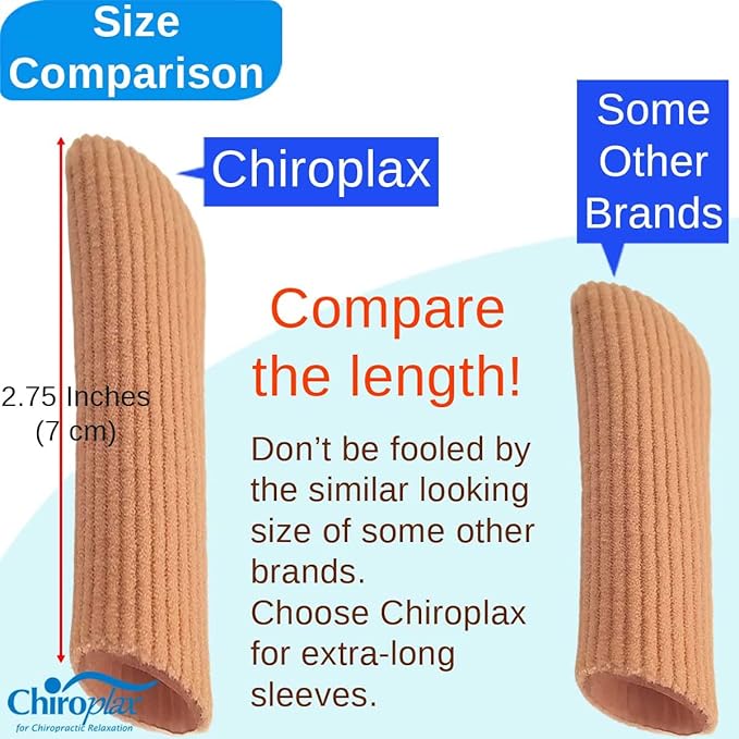 Chiroplax Toe Caps Sleeves Cushions Protectors Tubes Fabric & Gel Lining Finger Toe Separator for Bunion, Hammer Toe, Callus, Corn, Blister (X-Large, 5 Pack)