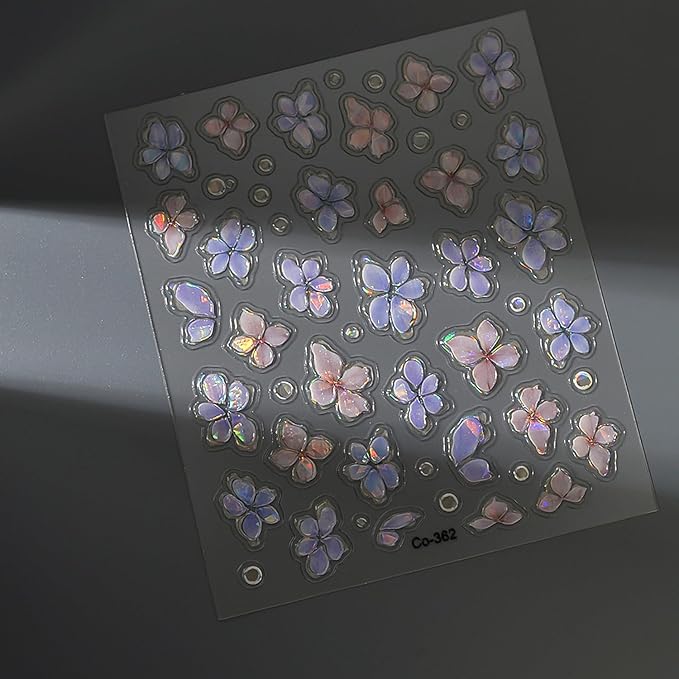 Flower Nail Art Stickers Decals 5D Embossed Flowers Nail Decals Shiny Five-Petaled Floral Shell Light Spring Summer Nail Design Floral Foil Adhesive Decals for DIY Manicure Decorations Accessories