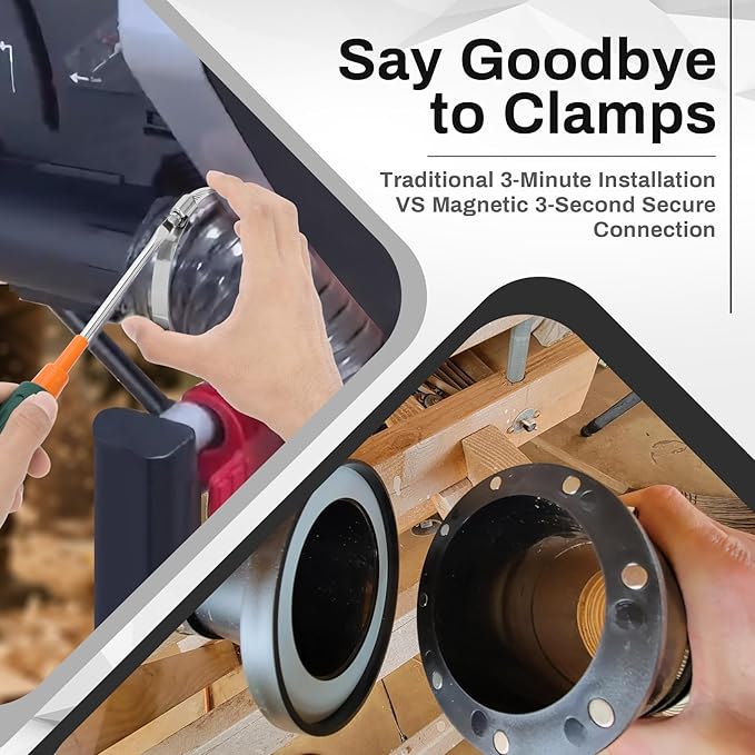 4" to 2.5" Magnetic Dust Collection Quick Connect Kit with Quick Connect Magnetic Fittings for Dust Collectors, Efficiently Transfer Hoses Between Machines