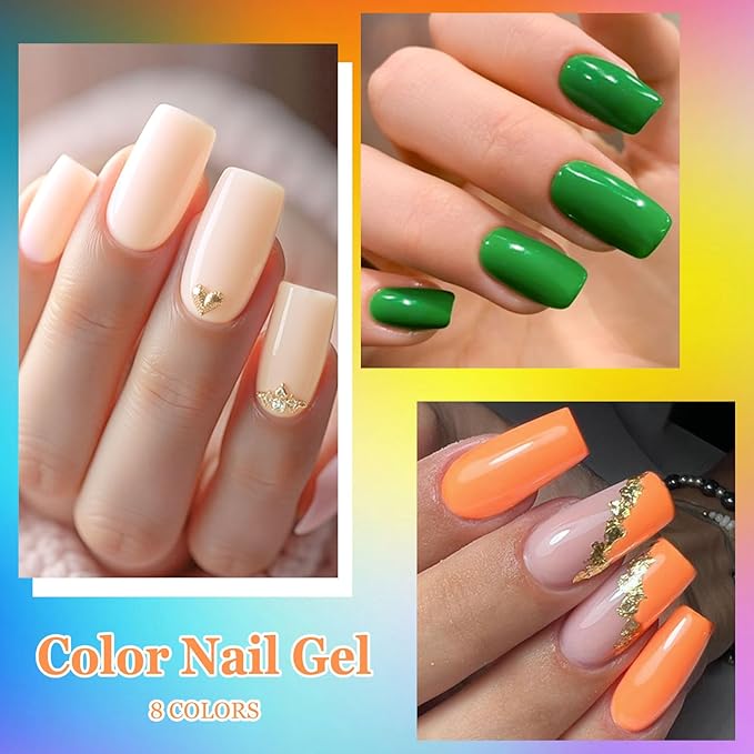 MEET ACROSS 1 Step Gel Polish Set Nail Art Manicure 3 in 1 Gel Kit Soak Off LED Gel Nail Varnishes No Need base gel top coat (Set-2, 8PCS)