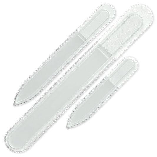 Mont Bleu Professional Set of 3 Czech Glass Nail Files - Genuine Czech Tempered Glass - Handmade Gift Set - Washable Double Sided Nail File - Etched Nail Files - Crystal Nail File for Natural Nails