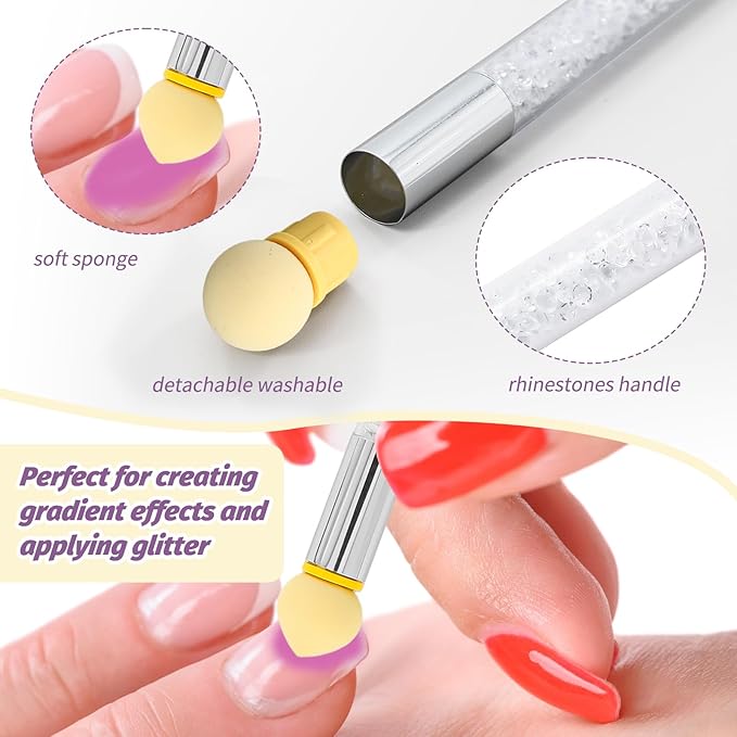 2 Pcs Resin Nail Art Palette with UV Gel Gradient Sponges Pens and Spatula, Gold Edge Gel Nail Polish Mixing Palettes, Makeup Color Pallet, Portable Nail Design Kit for Manicure DIY Tools(Pink&Purple)