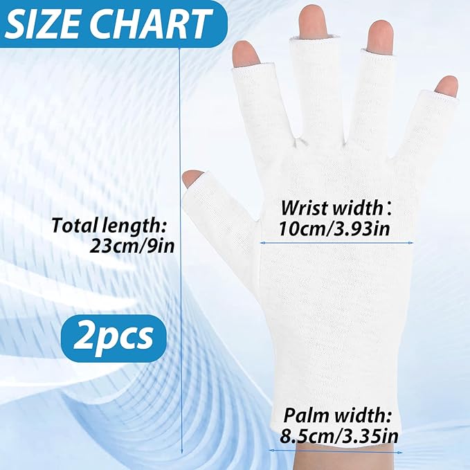 2Pairs White Fingerless Gloves for Women, Cotton Gloves for Dry Hands Sleeping, Fingerless Cotton Gloves Eczema for Sleeping, Overnight, Lotion & Spa Treatment, Moisturizing Night Glove