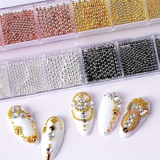 0.8mm Caviar Beads for Nails 6 Sizes Mini Small Stainless Steel Beads Nails Art Decorations Gun Grey Black Charms for Nails DIY Tool Nail Studs Accessories Gold Charms for Nails (Multicolor)
