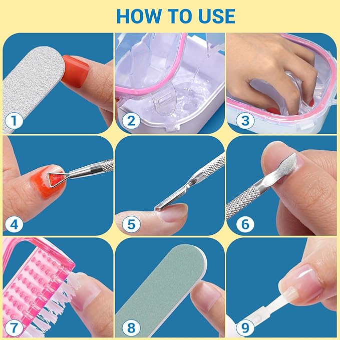 TsMADDTs Nail Polish Remover Kit with 2PCS Nail Soaking Bowls Manicure Bowls for Hands, Cuticle Remover Tools, Cuticle Oil, Files, Buffers, Brush, Dip Removal Kit