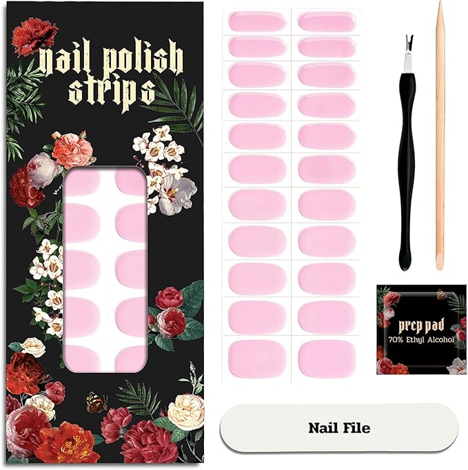 Nail Polish Strips - 22 Pcs Salon Quality Gel Nail Stickers - Long Lasting Wraps (Rose Pale Pink)