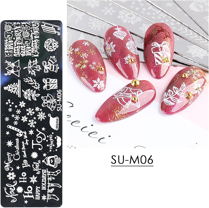 Christmas Nail Art Stamping Plate Kit,Snowflake Snowman Christmas Tree Elk Designs Nail Image Stamp Template Xmas DIY Stainless Steel Nail Image Polish Template Kit 6Pcs