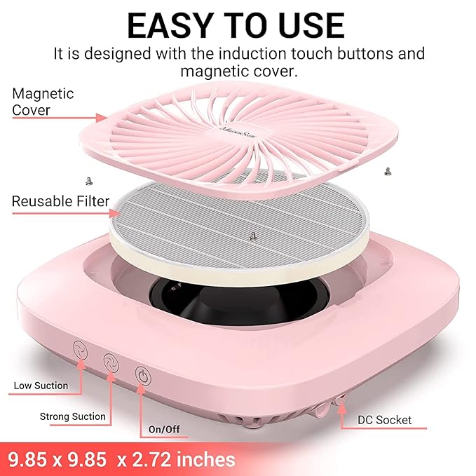 MelodySusie Professional Nail Dust Collector,Spro 4000RPM Vacuum Fan Dust Extractor with Reusable Filter for Nail Techs & Salon
