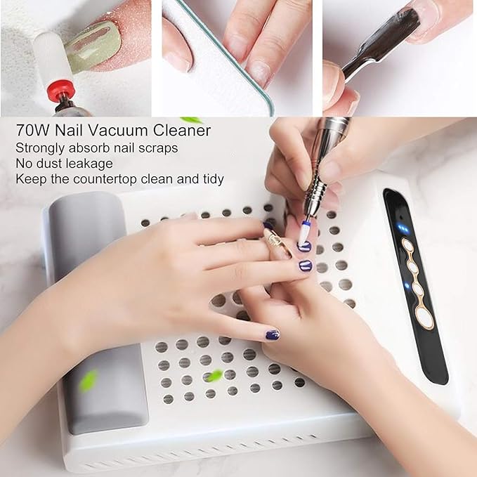 Nail Dust Collector Machine, LUGX 70W Strong Suction Quiet Professional Manicure Table Dust Collector, Powerful Nail Vacuum Cleaner Manicure Tool for Acrylic Nails and Poly Nail Extention Gel(US)