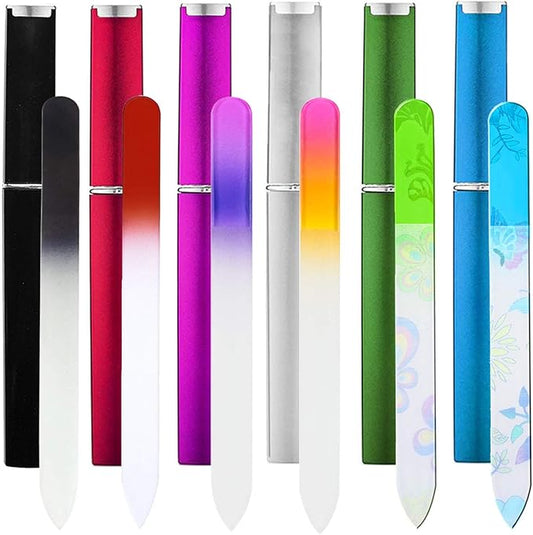 6 Pack Glass Nail File with Case, Crystal Fingernail Files Set, Double Sided Finger Nail Files, Professional Manicure Nail Care for Women, Christmas Gifts Stocking Stuffers