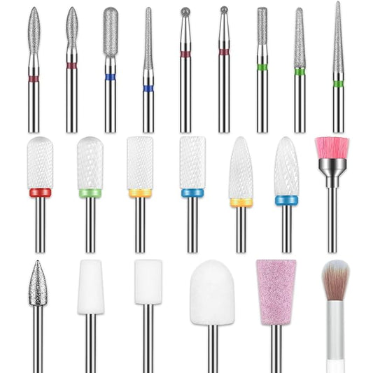 Depvko 22pcs Nail Drill Bits Set, Professional 3/32'' Ceramic Safety Drill Bits Nail Tech, Cuticle Remover Drill Bit for Acrylic Gel Efile Nail Drill, Nail Manicure Pedicure Set, Salon Home