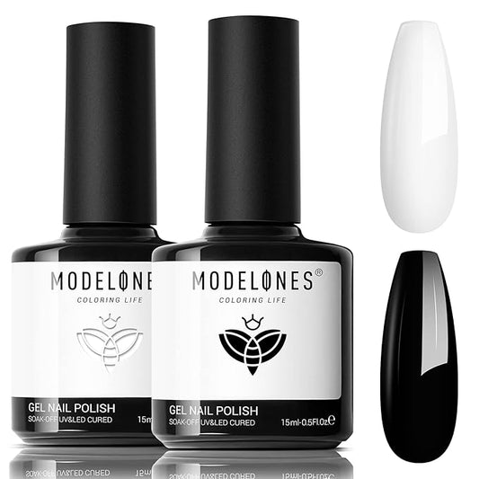 modelones White Gel Polish Black Gel Polish Set 2 Pcs 15ml Black And White Nail Polish Soak Off LED Christmas Nail Art French Manicure Salon Diy at Home Gift for Women Girls