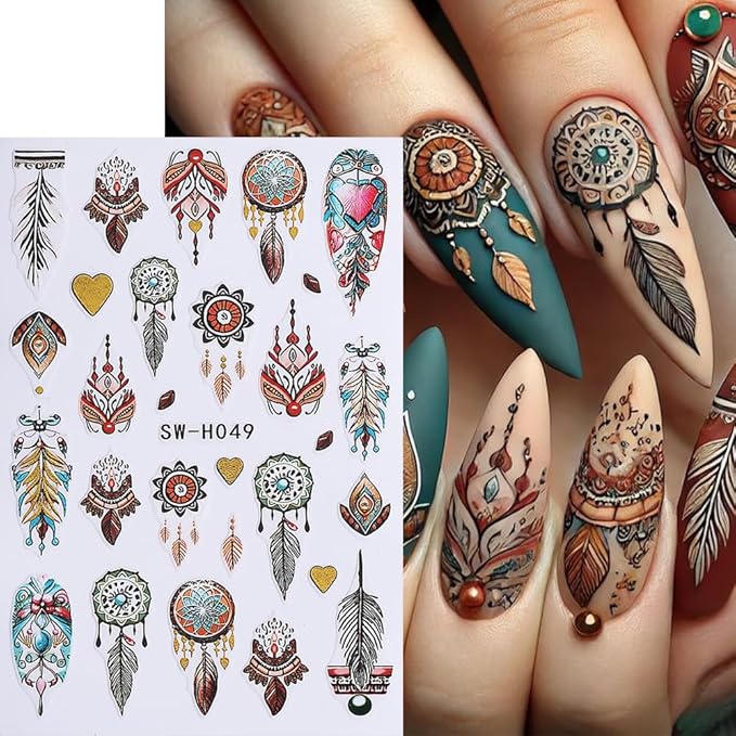 4Pcs Thanksgiving Nail Stickers Gold Leaf Exquisite Totem Nail Decals DIY Self Adhesive Grateful Heart Feather Design Nail Decoration Supplies Holiday Manicure Accessories for Women Girls