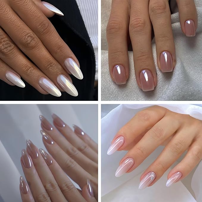 2PCS Moonlight White Chrome Nail Powder, Pearl Nail Powder High Gloss Mirror Effect Pearlescent Iridescent Glitters Powder for Nails Art Design 2 Colors