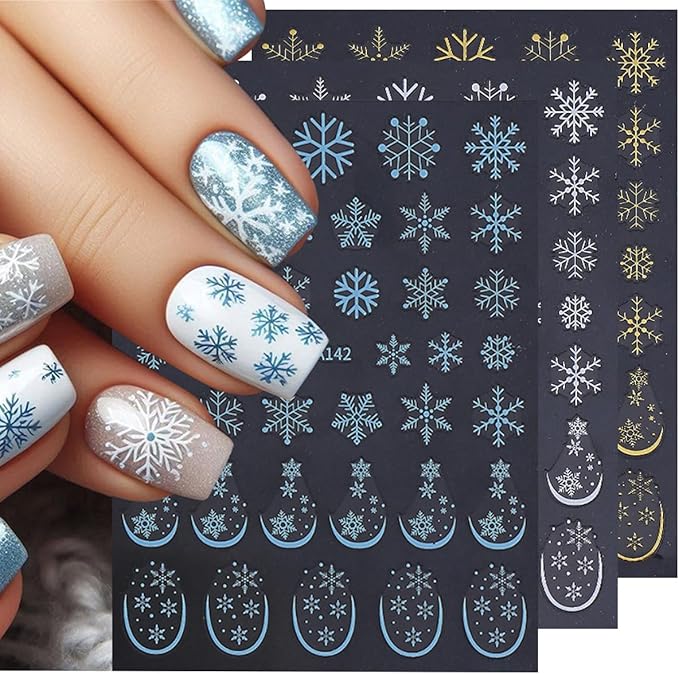 3 Sheets Christmas Nail Stickers for Nail Art WLGDLH 3D Self Adhesive Nail Art Stickers Multicolor Snowflakes Nail Decals Winter Snowflake Nail Supplies for Women DIY Christmas Decorations