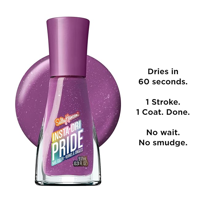 Sally Hansen Insta-Dri Pride Nail Polish | Quick Dry, Long Lasting, Streak-Free Shine | Opaque, Shimmery | 774 Power to the Purple | Bold Purple Nail Color