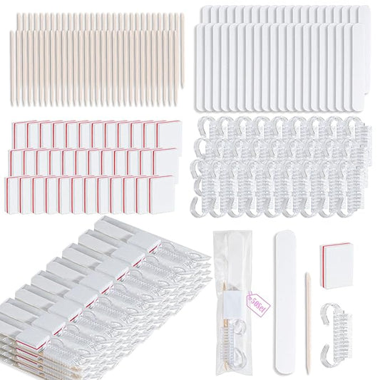 50 Sets Disposable Manicure Kit Basics 4 Piece Nail Kit for Travel,Handle Grip Brush,Mini Nail Buffer Nail File and Wood Stick for Gifts Salon Home Professional(50 Set -White)