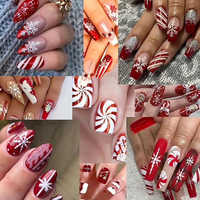 8 Sheets Christmas 5D Embossed Nail Art Stickers for Nail Art Red Glitter Nail Decals Self Adhesive Snowflake Elk Gingerbread Santa Claus Nail Design Stickers Winter Holiday Nail Sticker for Women