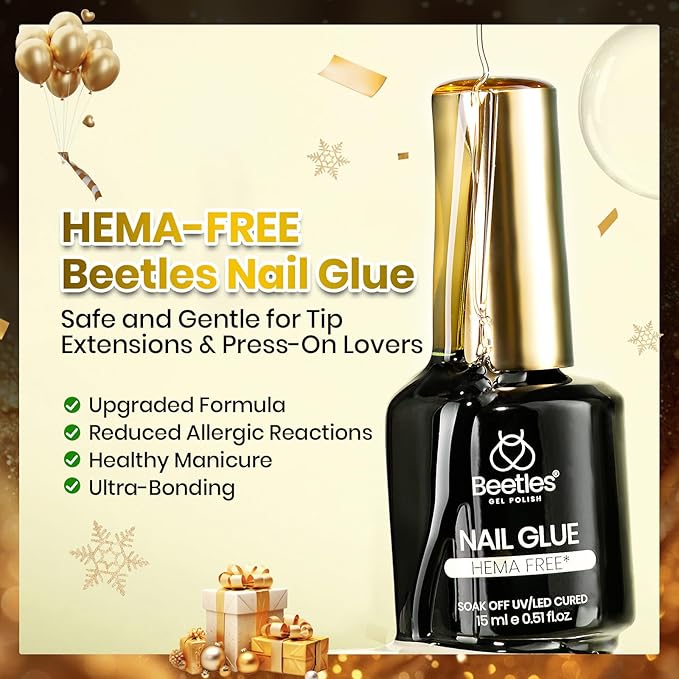 Beetles 2Pcs 15ml HEMA-Free Nail Glue Gel for Acrylic Nail Tips & Clear Press On Nails, Super Strong U V Nail Glue for Nail Extensions, DIY Long Lasting Nail Gel Kit