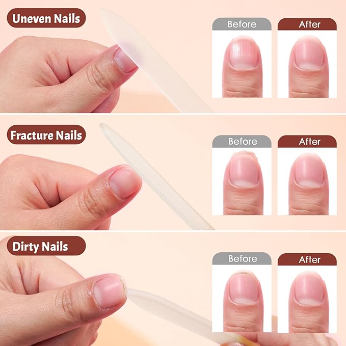 CANVALITE Glass Nail Files for Natural Nails - Double Sided 180/320 Grit Crystal Glass File with Case, Gentle Emery Boards for Damaged Nails, Stocking Stuffers for Women (Rose Gold)