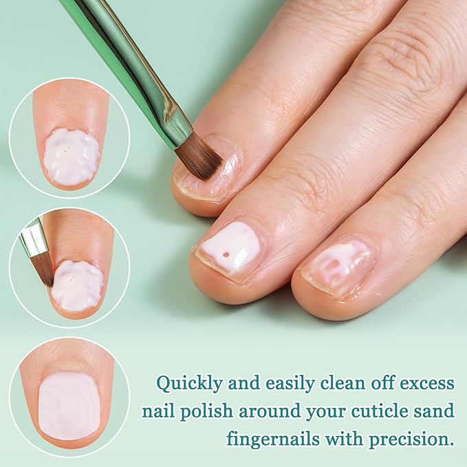 3PCS Nail Clean Up Brushes for OPI Nail Polish Remover, Brushes for Cleaning Polish Mistakes on the Cuticles, Acetone Resistant Nail Brush for Nail Art and Designs（Jade Green ）