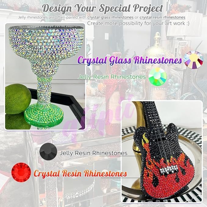 Peacok Sapphire Jelly Resin Rhinestones for Crafting 3mm 4mm 5mm Flatback Oliver Green Ink Blue Stones Gems Diamonds Crystals Charms Supplies for Nails Face Eye Makeup Tumblers Bottles Crafts