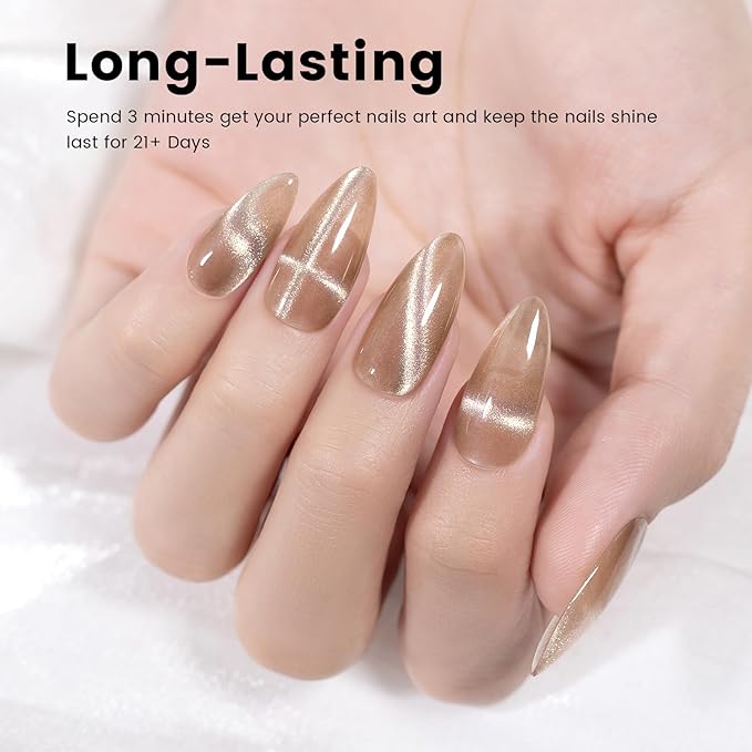 RARJSM Cat Eye Gel Nail Polish Nude Skin Tone Color Silver Glitter 15ml 9D Cateye Galaxy Universal Shimmer Velvet Ice Gel Polish with Magnetic Stick UV LED Curing Require Soak Off Home Salon