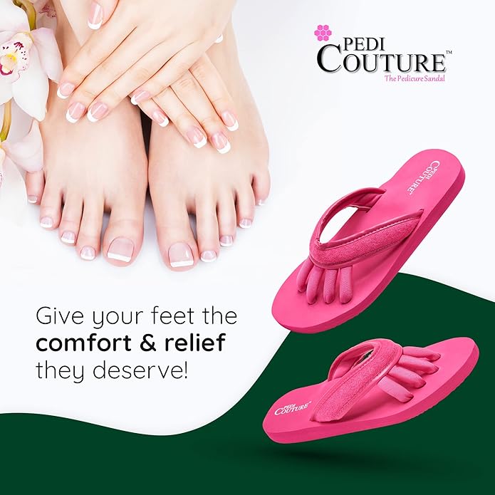 Pedi Couture Pedicure Sandals with Built In Toe Separators for Women - Comfortable Spa Style Flip Flops for Home, Salon, Yoga & Gym Use