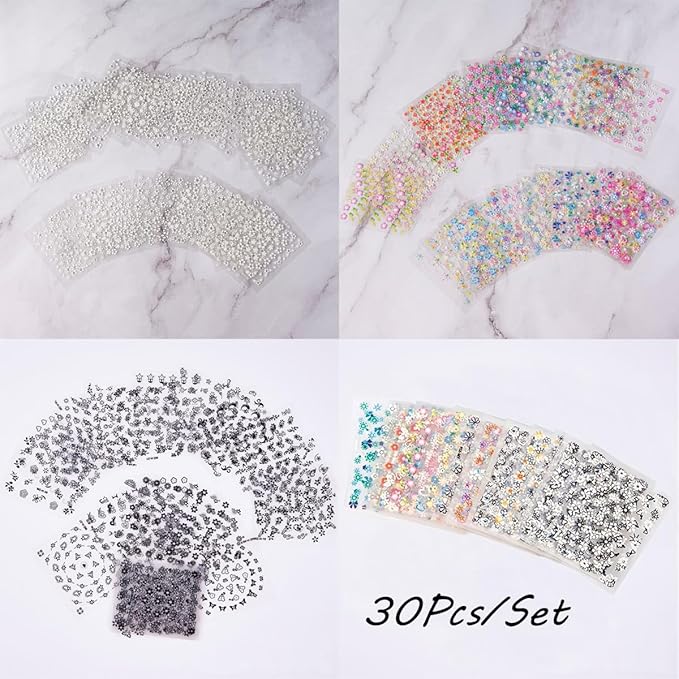 30 Sheets Flower Nail Stickers for Nail Art 3D Self Adhesive Cherry Blossoms Daisy Nail Decals Colorful White Black Designs Summer Flowers Nail Art Stickers for Women DIY Acrylic Manicure Supplies