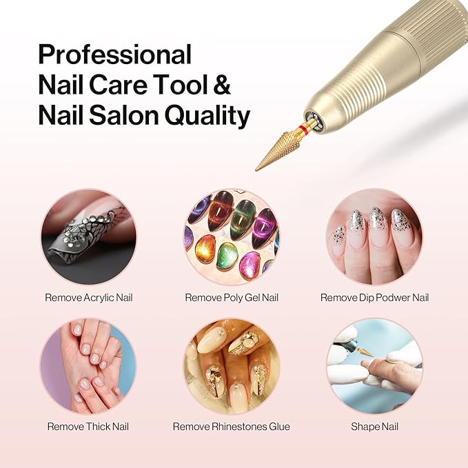 MelodySusie Professional Tapered Nib Nail Drill Bit, 3/32'' Carbide Tungsten Multi-function Bit, Suitable for Manicure Pedicure Cuticle Gel Polishing, Technicians Bit, Gold, Series Bit-M, Fine