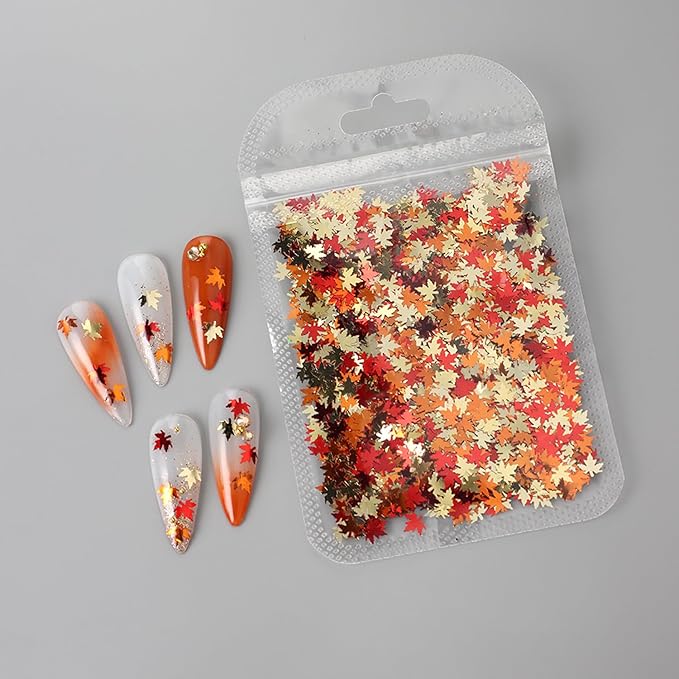 Fall Nail Art Glitters Shiny Mixed Golden Maple Leaf Nail Sequins Holographic Maple Leaves Nail Glitter Flakes Sparkly Autumn Winter Nail Designs Fall Stickers Decals Thanksgiving Decorations (1Bag)