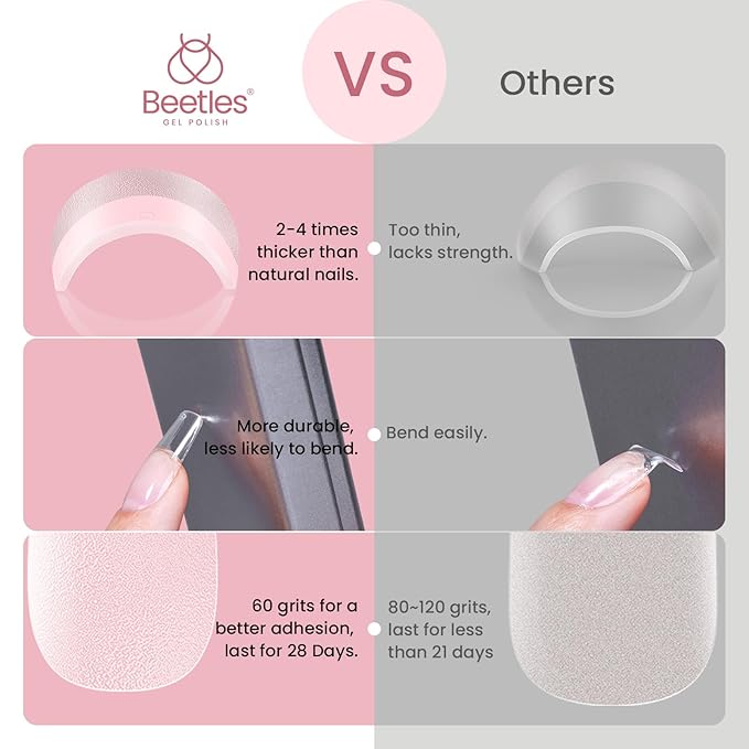 Beetles Gel Nail Tips Etch-X, Square Short, 576Pcs 12 Sizes, Pre-Shaped Half Matte Full Cover Soft Acrylic Fall False Nail Tips Easy DIY Press On Nail Extension Manicure Salon Gift for Women