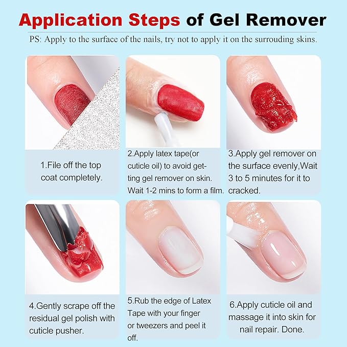 Gel Polish Remover, Gel Remover Kit Includes Cuticle Oil and Nail Polish Remover Tool No Soaking or Wrapping Removes Gel Polish in 2-5 Minutes